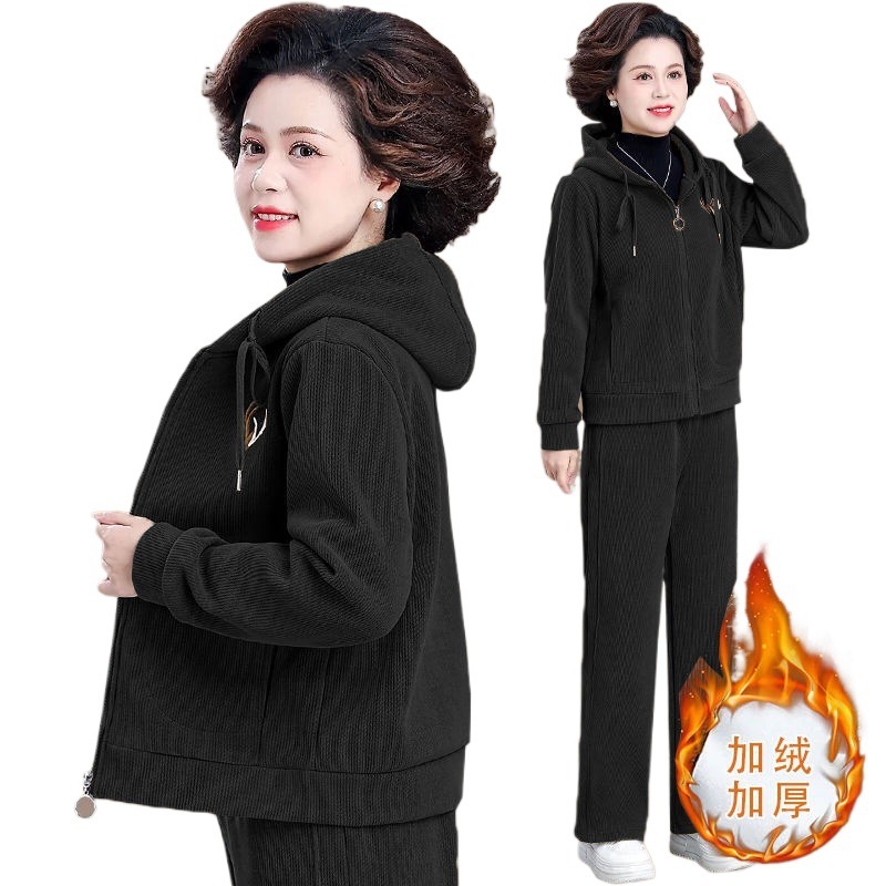妈妈冬装套装加绒加厚运动服2025新款中老年女装秋冬休闲大码外套|undefined