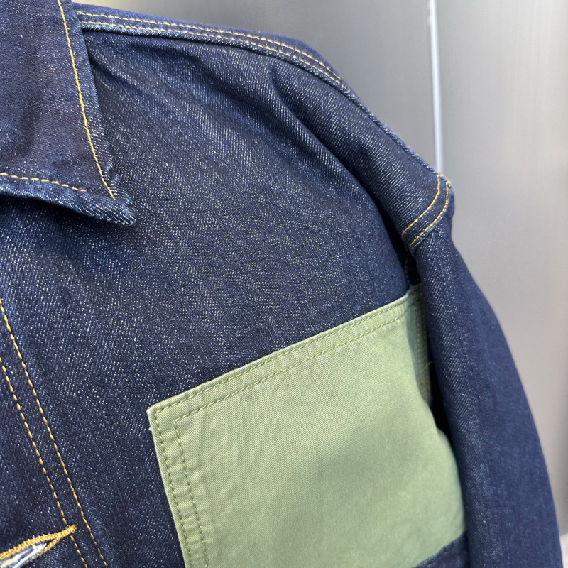 Giacca da uomo, giacca colorblock, casual, ampia, con spalle cadenti, tendenza, giacca in denim_voghion.com