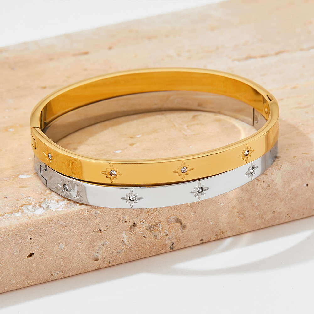 Bracciale da donna in acciaio inossidabile con stella a otto punte pieno di diamanti, accessori per bracciale anti-scolorimento_voghion.com