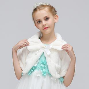 European and American Flower Girl's Waistle Cape Children's Autumn and Winter Fur Shawl Girl's Princess Dress Matching Dress Kids