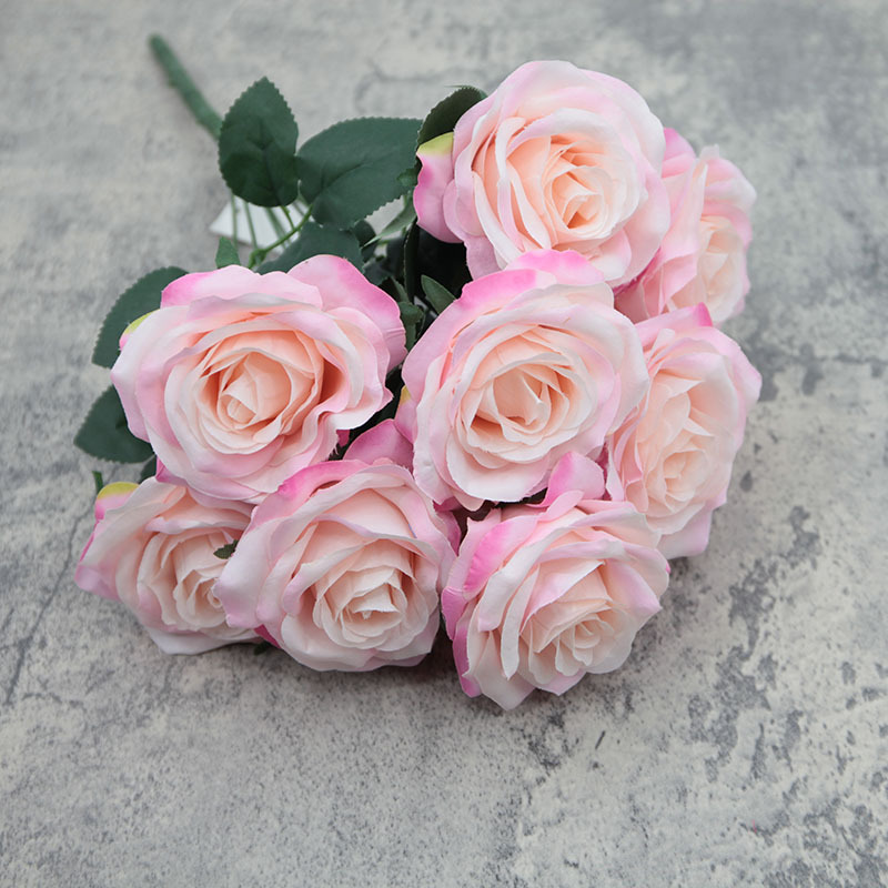 10-Cabeza de diamante Rosa flor artificial gran ramo artificial curling Rosa decoración de la boda flor de seda flor falsa al por mayor