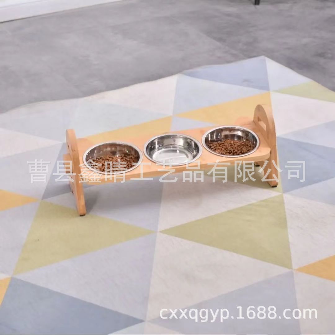 Inicio Marco de cuenco de gato de bambú y madera Creativo de varios cuencos de madera maciza Estante de alimentación para mascotas Alimentador de comida para perros de madera al por mayor