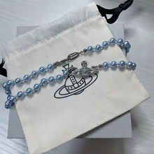 对版西太后蓝色珍珠土星项链女星球珍珠锁骨链欧阳娜娜同款送女友