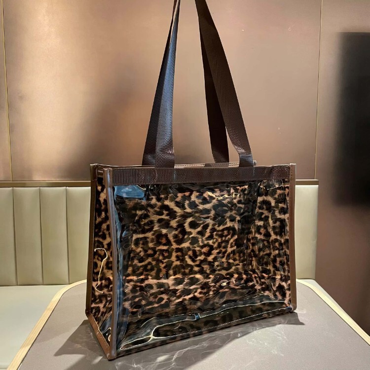 Leopard Print Transparent Tote Bag, Fashionable Large-Capacity Handbag and Shoulder Bag, Versatile Trendy Shopping Bag for Work and Leisure