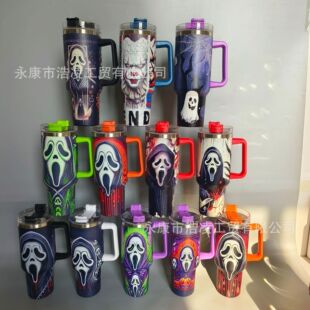 40oz ice cup Halloween new foreign trade 304 stainless steel car cold handle car cup in stock wholesale