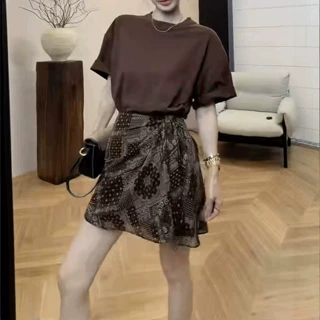 996522大爱美依缘2026夏季新款韩版假两件屁帘绑带短袖T恤裙洋气