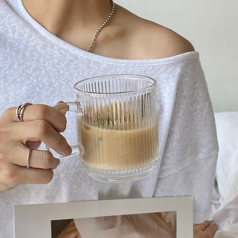 杯子ins法式風玻璃水杯帶把咖啡牛奶杯條紋杯咖啡杯冷飲杯水杯女
