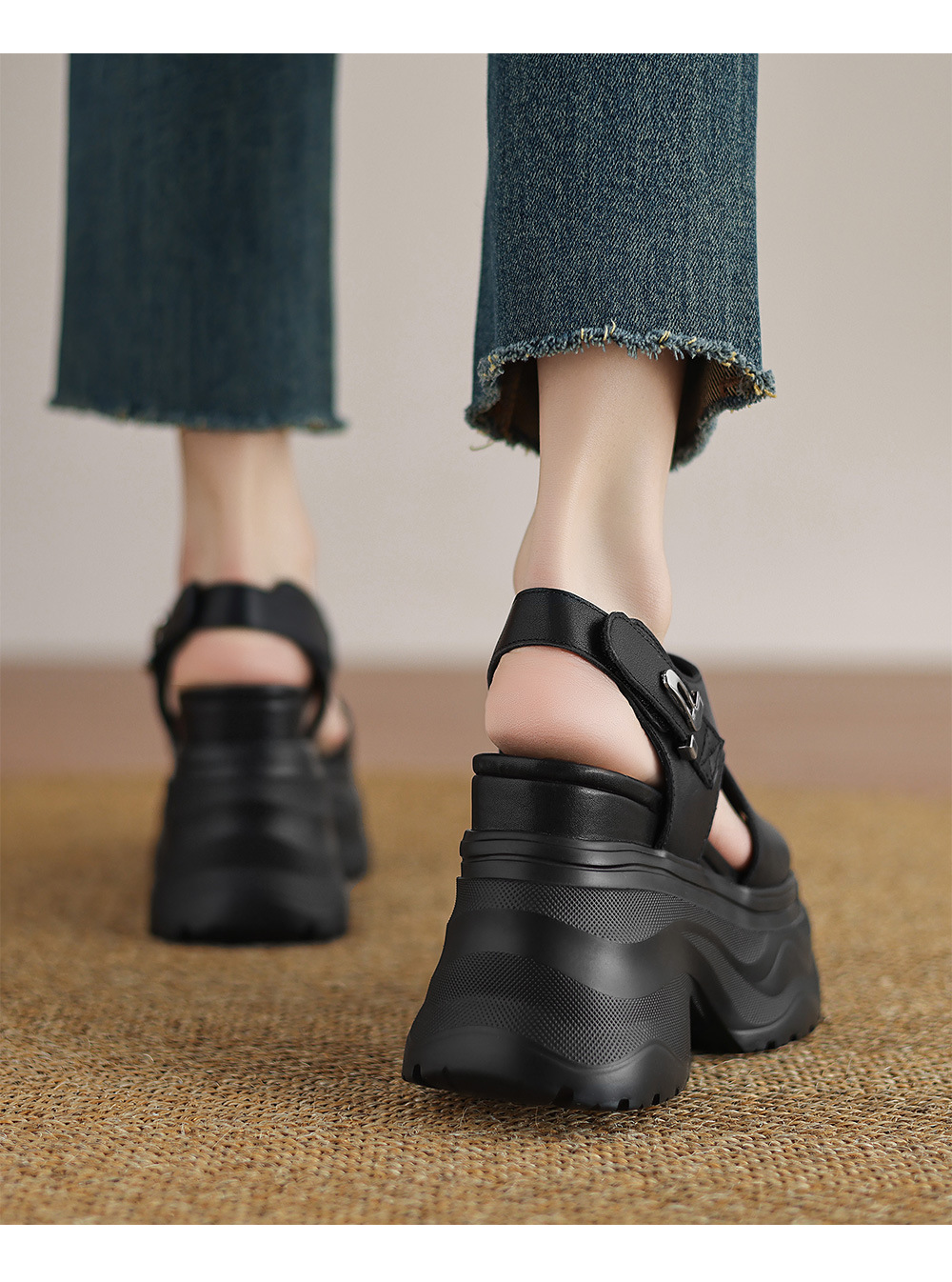 Sandal đế xuồng cao gót nữ phong cách La Mã, đế dày độn cao, gót siêu cao 9 cm — Màu đen, Màu trắng chi tiết 7