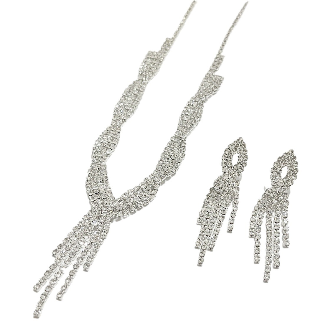 Collar pendientes borla boda joyería traje rhinestone colgante banquete de boda giro vestido de boda accesorios 8673