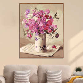 跨境外贸客厅花卉数字油画手工填色画DIY手工油画客厅装饰画