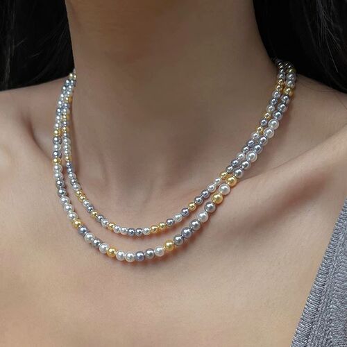 S925 Silver Accessories Candy Mixed Color Shi Jia Pearl Necklace Women's Beaded Clavicle Chain Dopamine Jewelry