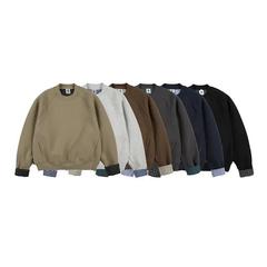 套头罗纹装饰拼接卫衣纯色百搭情侣复古日系秋季宽松潮流