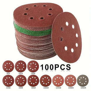 Cross-Border Hot-Selling 5-Inch 8-Hole Polished Flocking Red Sand Sandpaper 125mm Perforated Wall Wood Polishing Sheet 100Pc Set