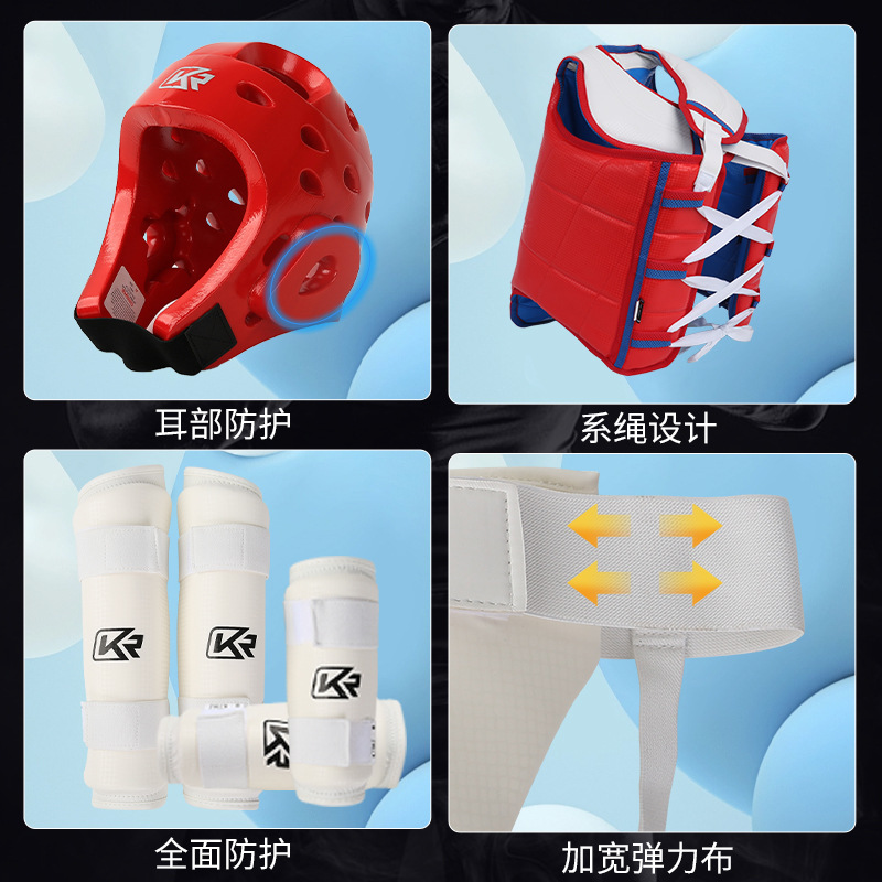 Transfronterizo Kangrui Sanda fabricante de equipos de protección taekwondo equipo de protección conjunto de cinco piezas transpirable resistente al desgaste PU conjunto completo de equipos de protección