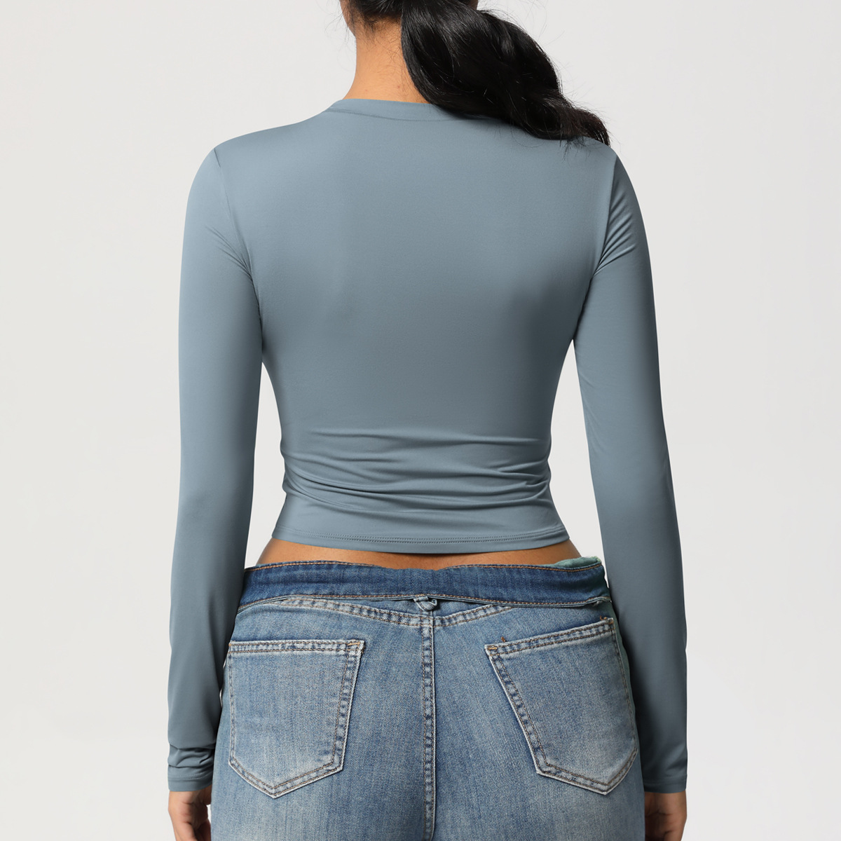 Maglietta a maniche lunghe slim fit, elastica e ad asciugatura rapida, per pilates, corsa, fitness e yoga_voghion.com