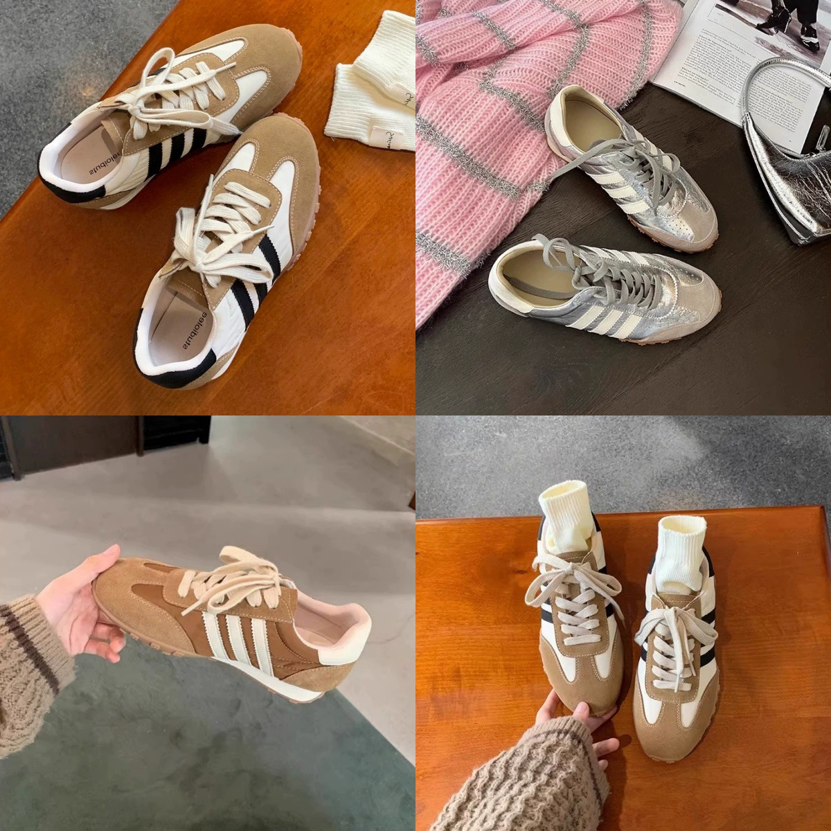 Коровья кожа версия ~ Кожа премиум-класса серебряная шнуровая обувь Aganium 2024 новый дикий толстый фон повседневная обувь для женщин