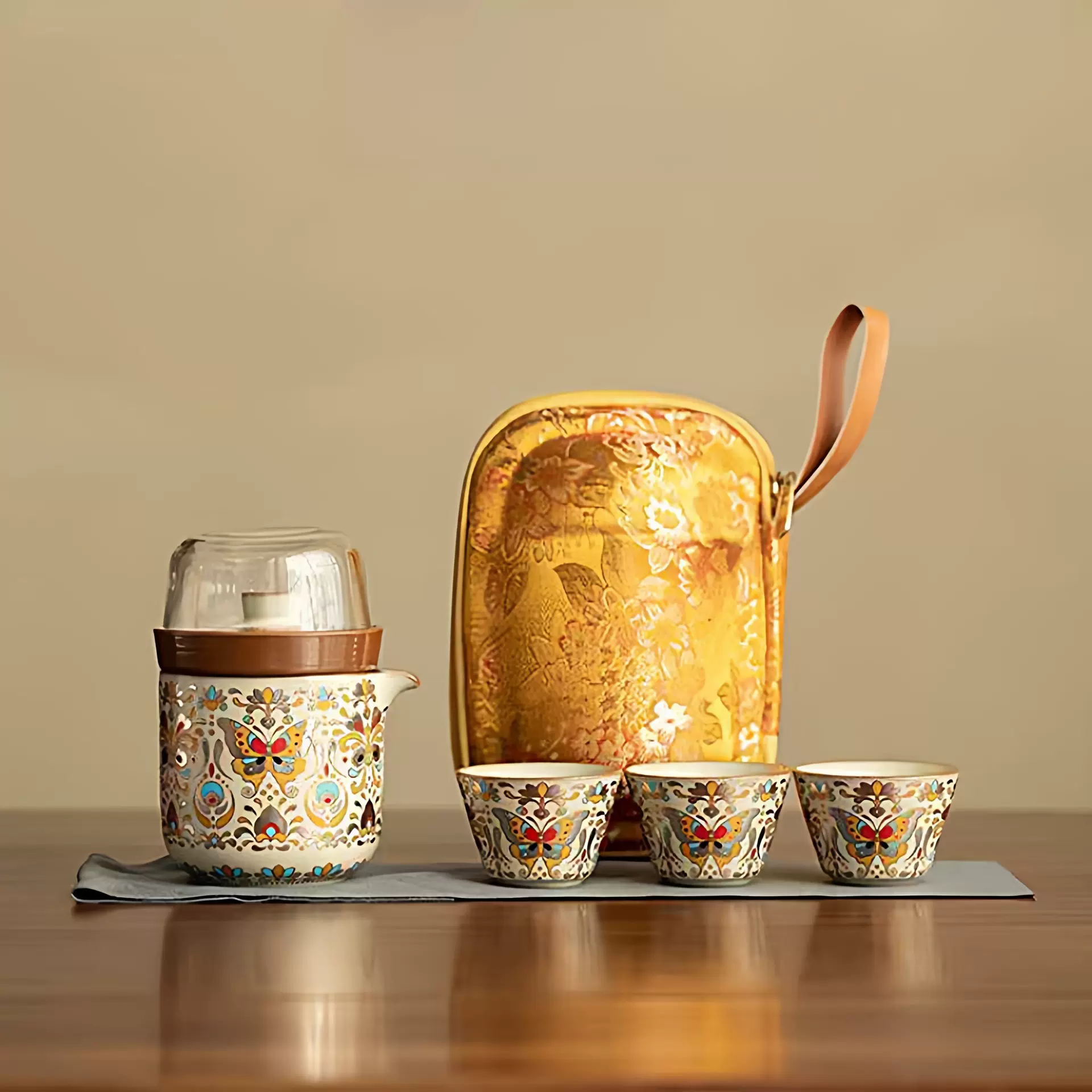 汝窑停云蝴蝶旅行茶具套装便携功夫茶具泡茶壶茶杯快客杯生日礼物