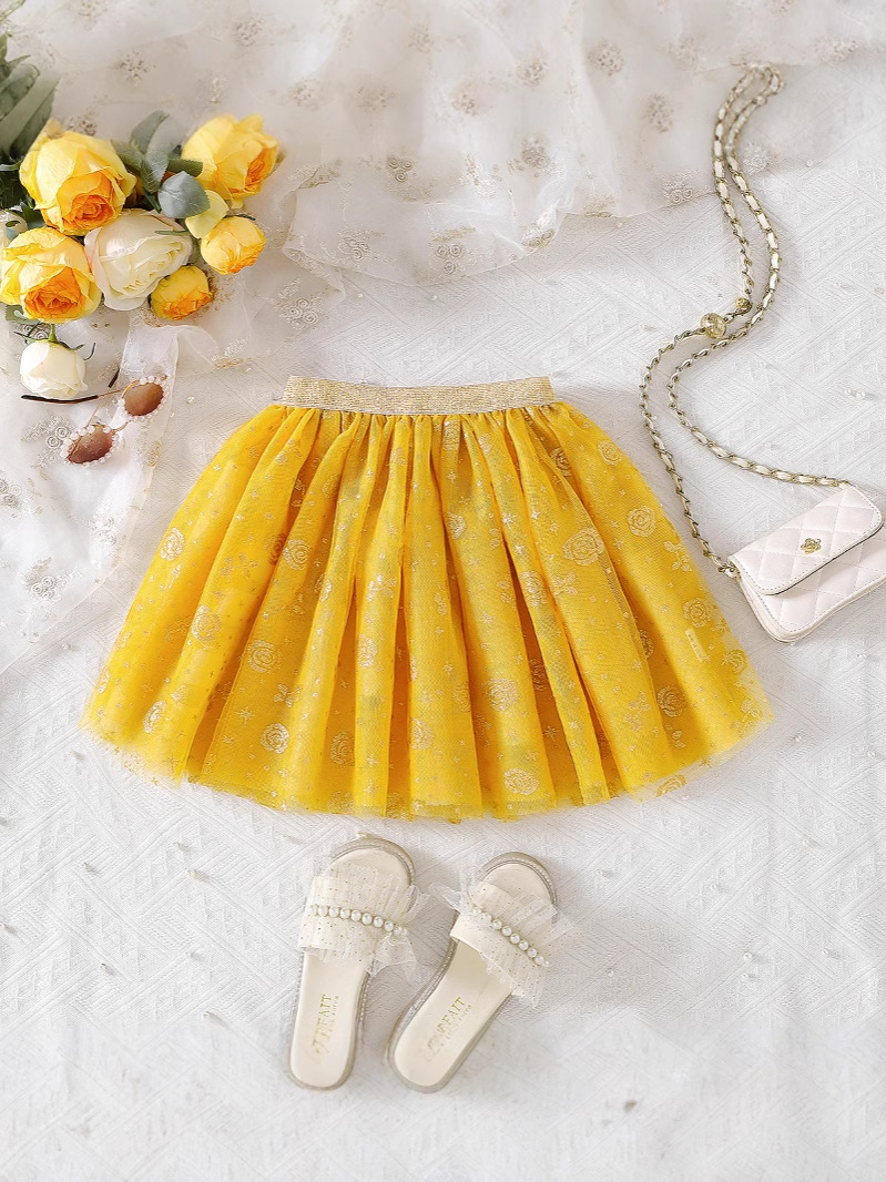 Niñas falda de mitad de corto, falda corta de niños, falda de aire de primavera, falda de nieve de malla de verano