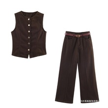 外贸2025秋季新款欧美风女装时尚气质牛仔背心配腰带裤子6164161