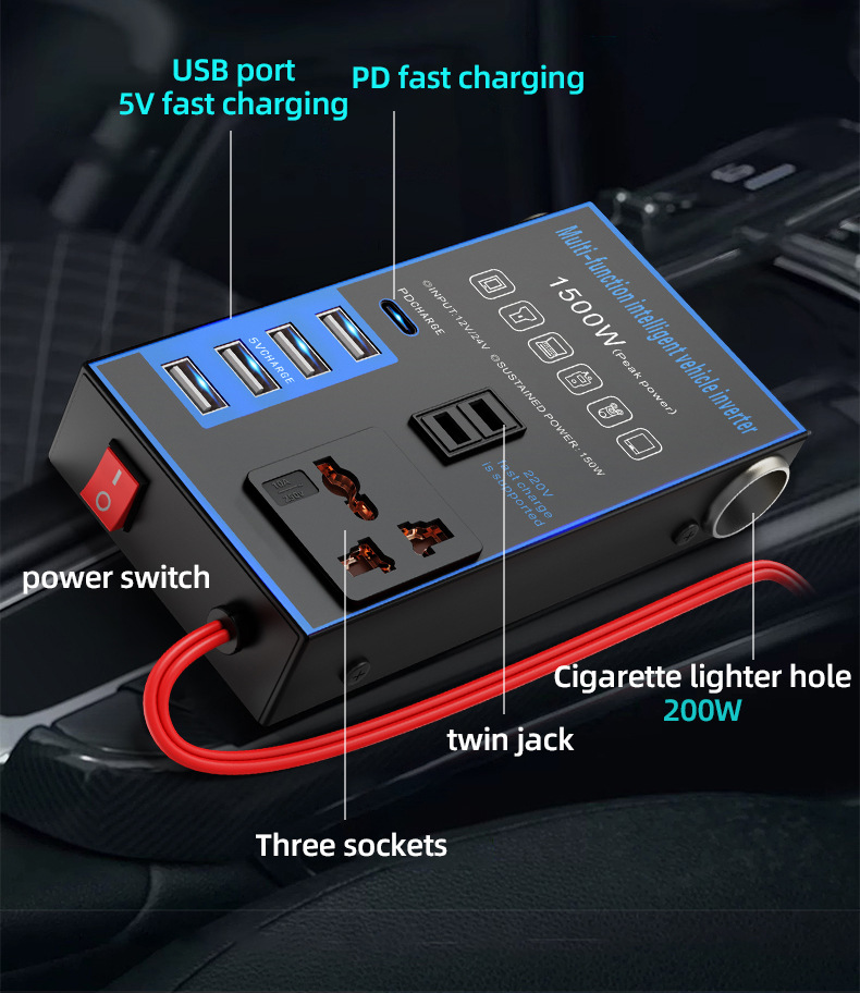 Car Inverter 12V24V Universal to 220V Car Power Socket Truck Smart Charging Inverter Converter