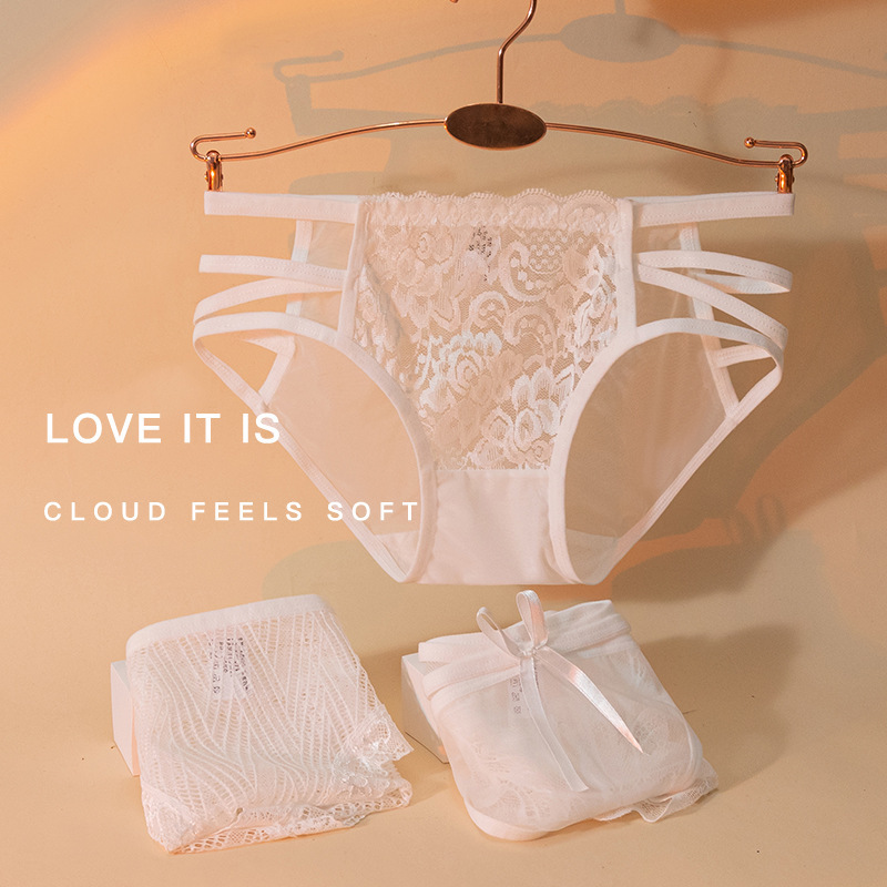 2025 New Pure Desire Style Hollow-out Low Waist Women's Briefs Breathable Pure Cotton Antibacterial Crotch Sexy Lace Underwear for Women
