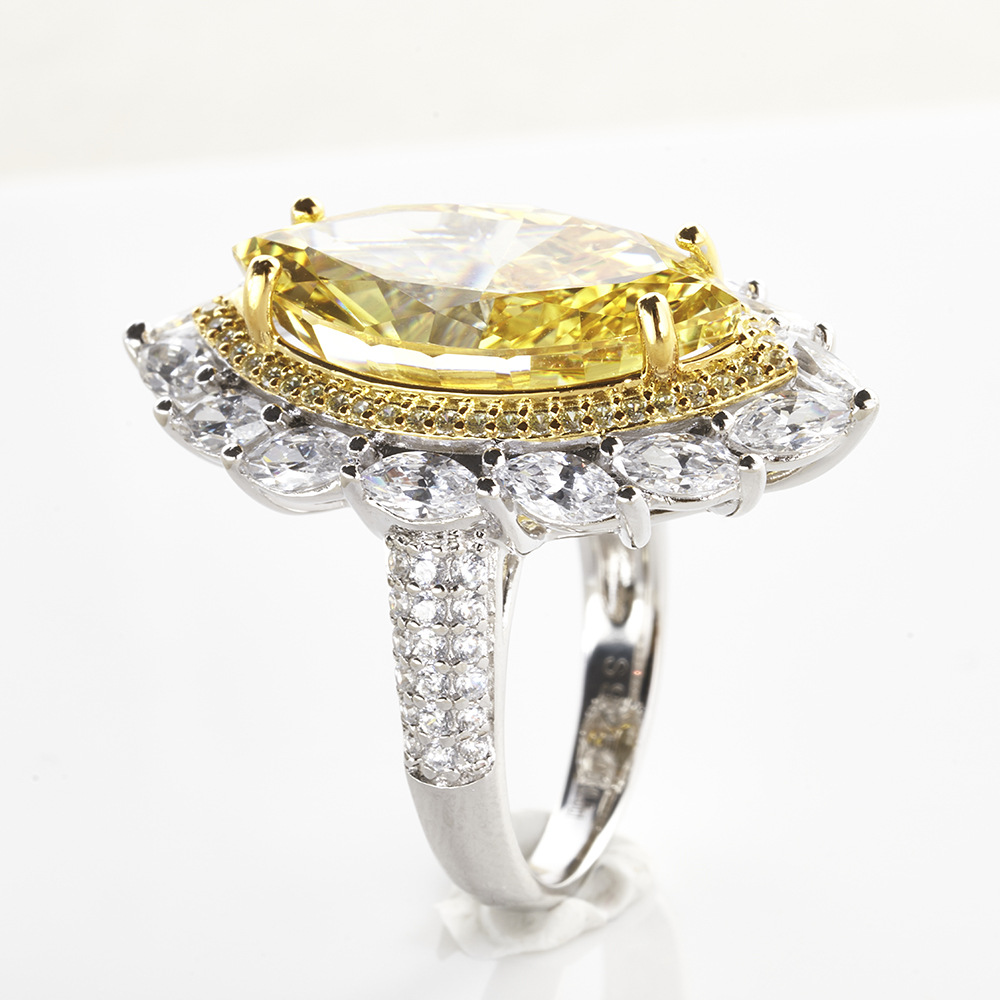 4x8mm caballo ojo corte anillo amarillo de las mujeres anillo de diamantes de las mujeres plata esterlina grueso galvanizado anillo de las mujeres de alta calidad