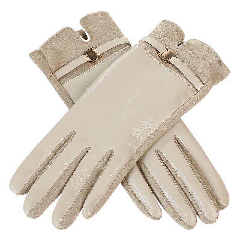 Guantes de gamuza clásicos de comercio exterior guantes engrosados forrados de Invierno para mujer guantes retro cálidos a prueba de viento impermeables guantes de pantalla táctil