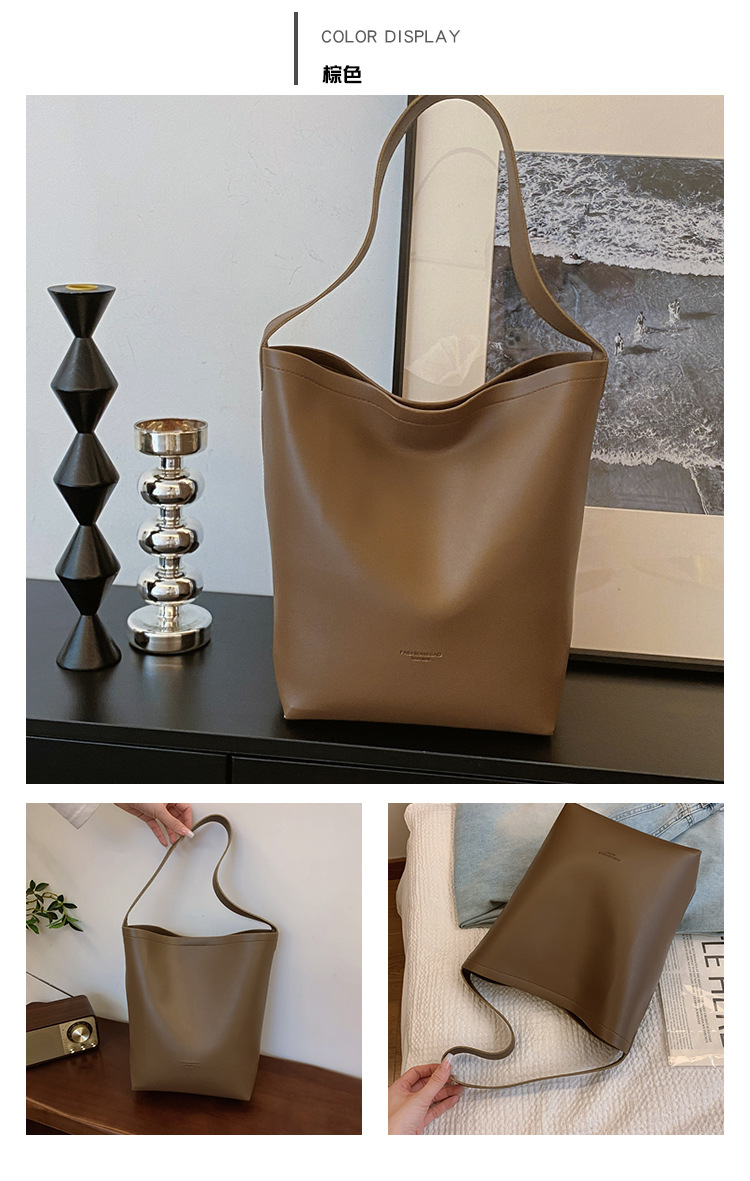 Solid color Tote bag 2024 new style, high-end, large-capacity single-shoulder versatile, niche women's bag, casual and simple bucket bag undefined