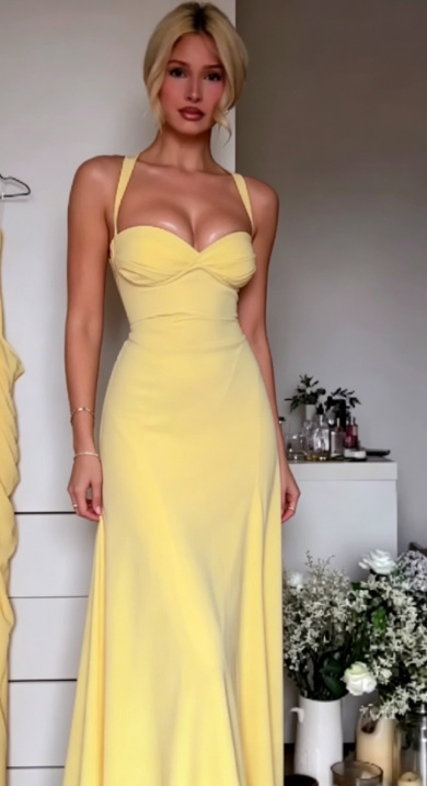 Sexy Halter Neck Tube Top Waist Cinched Big Swing Dress Slimming Bodycon Formal Evening Gown Party Banquet Cocktail Dress_ecoleips.com