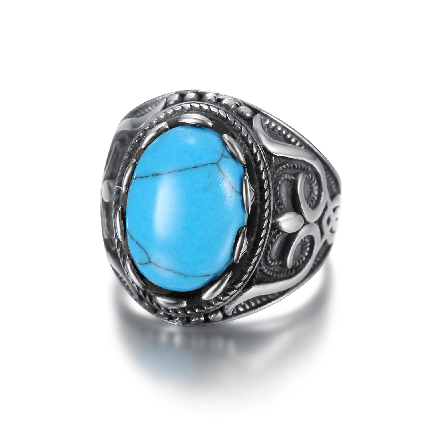 Anillo de acero inoxidable WISH con piedra preciosa para hombre, piedra preciosa ovalada grande y sencilla, anillo de moda urbana de estilo europeo y americano.