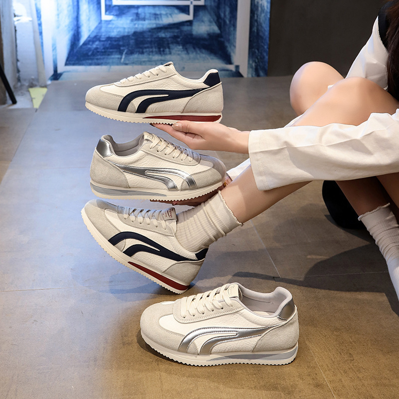 Genuine leather German training white sneakers for women, 2026 spring and autumn new model, thick-soled lightweight casual sports sneakers, wholesale