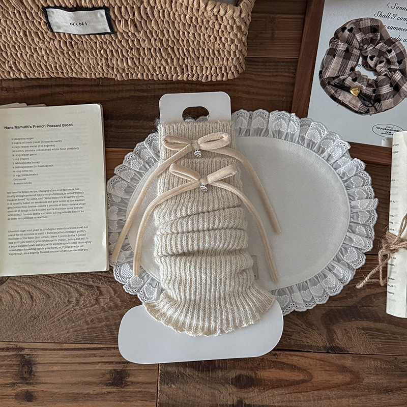 Scaldamuscoli Bootshang Calzini di cotone per donna Autunno e inverno Calzini con fiocco in pile Polsini spessi e caldi in lana Coprigambe per bambina_voghion.com