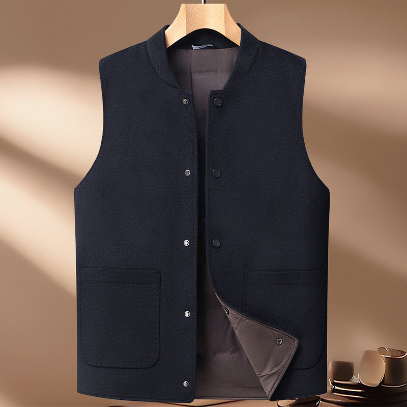 Autumn and Winter Double-Sided High-Count Wool Lightweight down Vest Men's Vest Thickeneded Waistcoat Stand Collar Single-Breasted Inner Vest