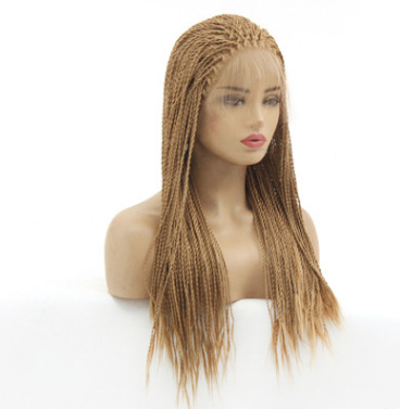 Peluca de fibra química de encaje frontal tejida a media mano, trenza de dos hebras de oro de moda, trenza LW0096
