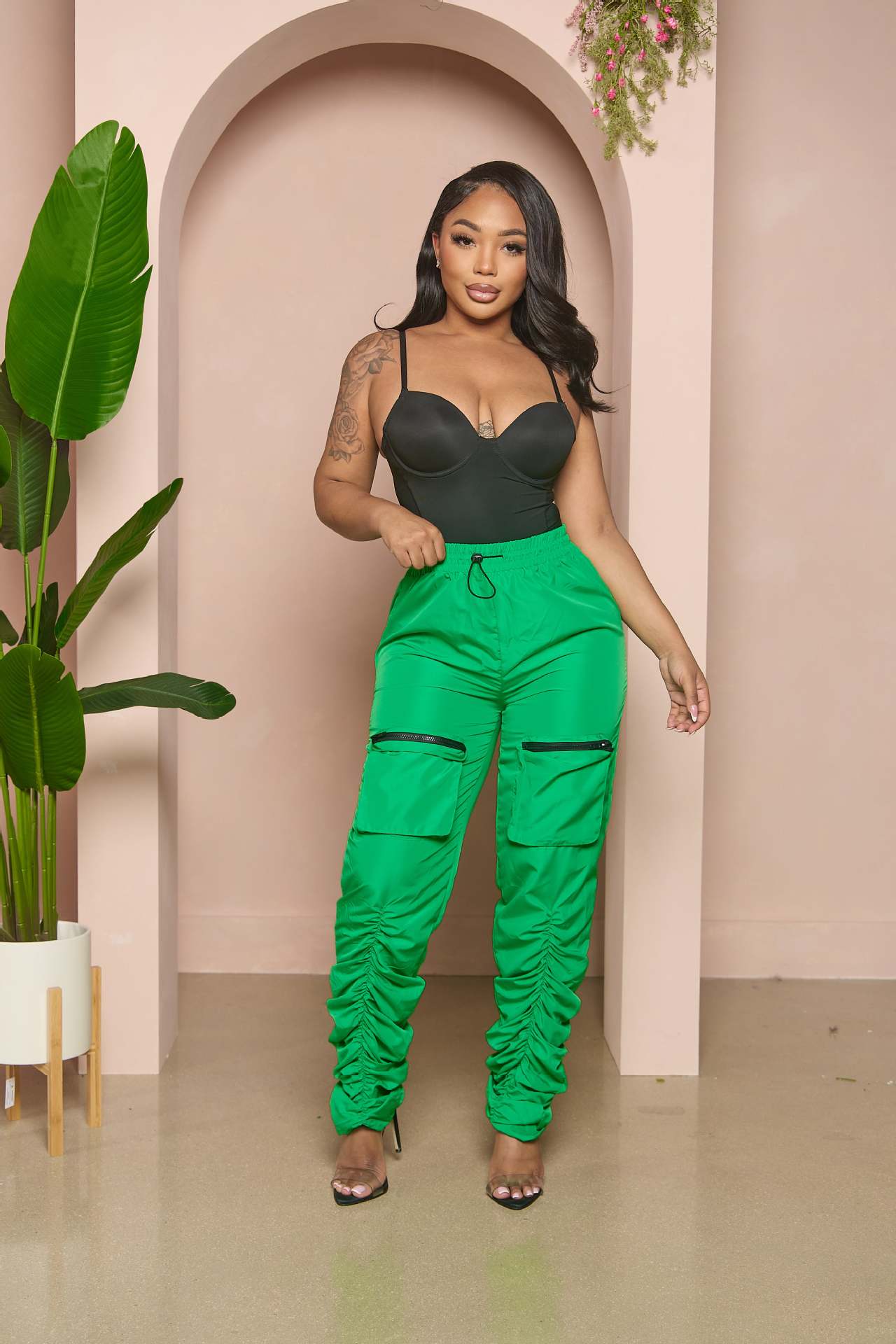 210g Weight Full Length Pants Length Spandex, Polyester Fabric Type Mid Waist Waist Line Cargo Pants Pants Type Micro-Elastic Elasticity Street Occasion Comfort Function Loose Version Solid Color Pattern Spring, Autumn Season Women's Gender Pocket Design Casual Style Women's Street Casual Solid Color Full Length Pocket Cargo Pants 2
