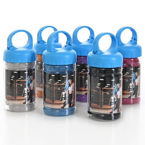 Cross-border PE bucket cold-sensitive ice cool towel summer cooling exercise yoga fitness quick-drying cooling towel for wiping sweat wrist towel