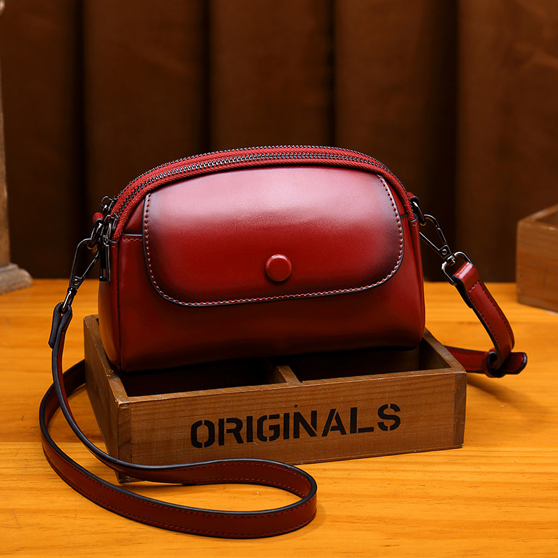 Single shoulder women's small double layer zipper, shell fashionable crossbody bags, cowhide mobile phone bag, trendy_voghion.com