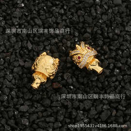 醒狮三通一体铜镀8K工艺diy配饰隔珠18*12mm藏式饰品文玩手串配件