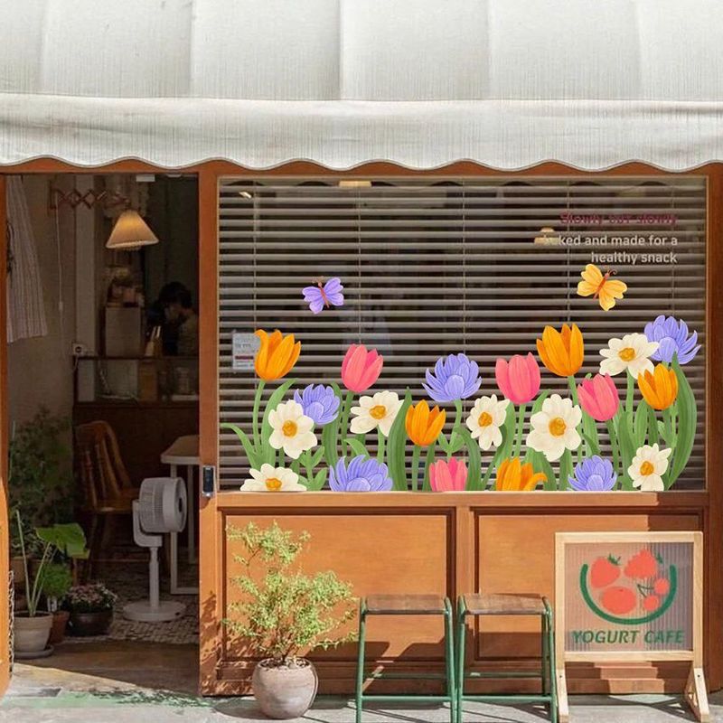 インスタイルの新鮮な花のステッカー衣料品店ミルクティーレストランショップガラス窓ガラスドアステッカー装飾|undefined
