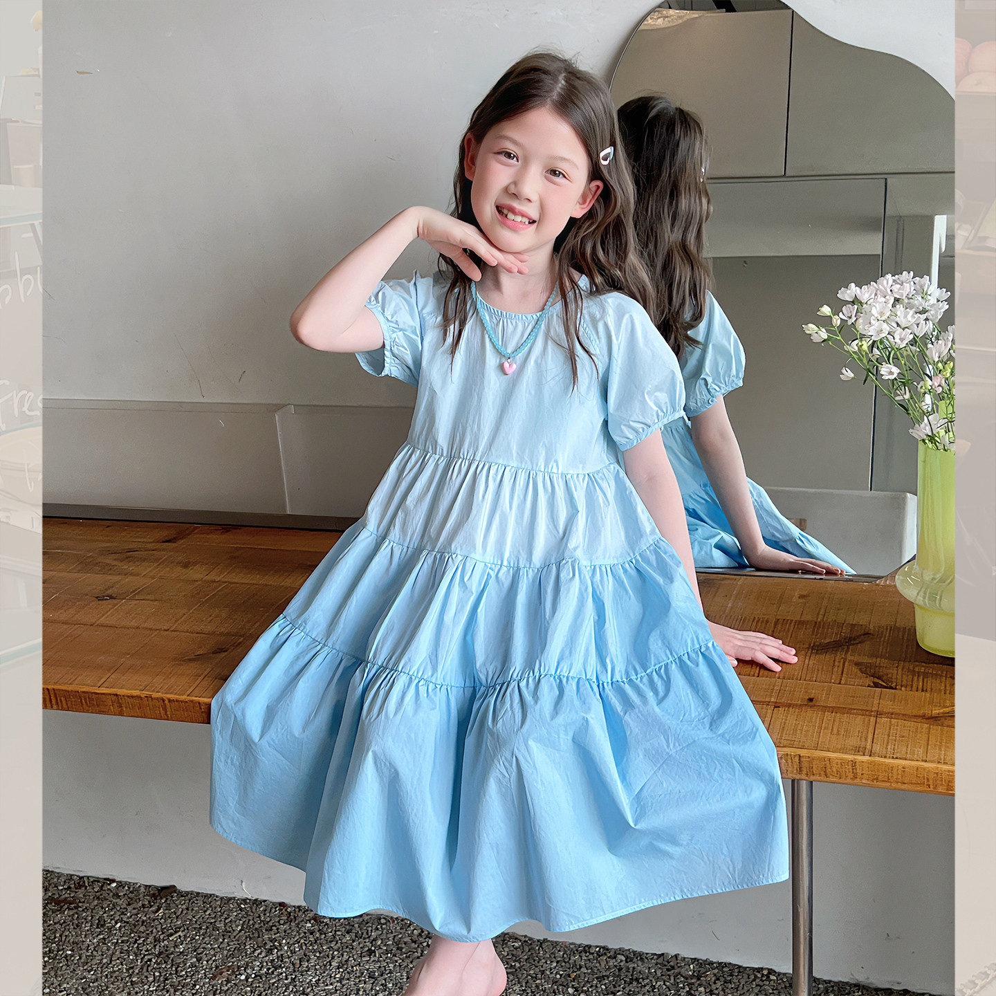 Big Kidsren's Clothing, Fashionable Gradient Princess Dress, Kidsren's Short-Sleeved Dress, Girls' Long Skirt, Girls' 2025 Summer New Style