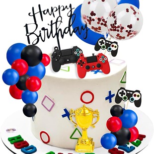 28 pieces game console theme happy birthday birthday party cake insert plug-in suit