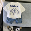 Summer children's cartoon set, summer clothing, jeans, Korean style, with short sleeve, children's clothing