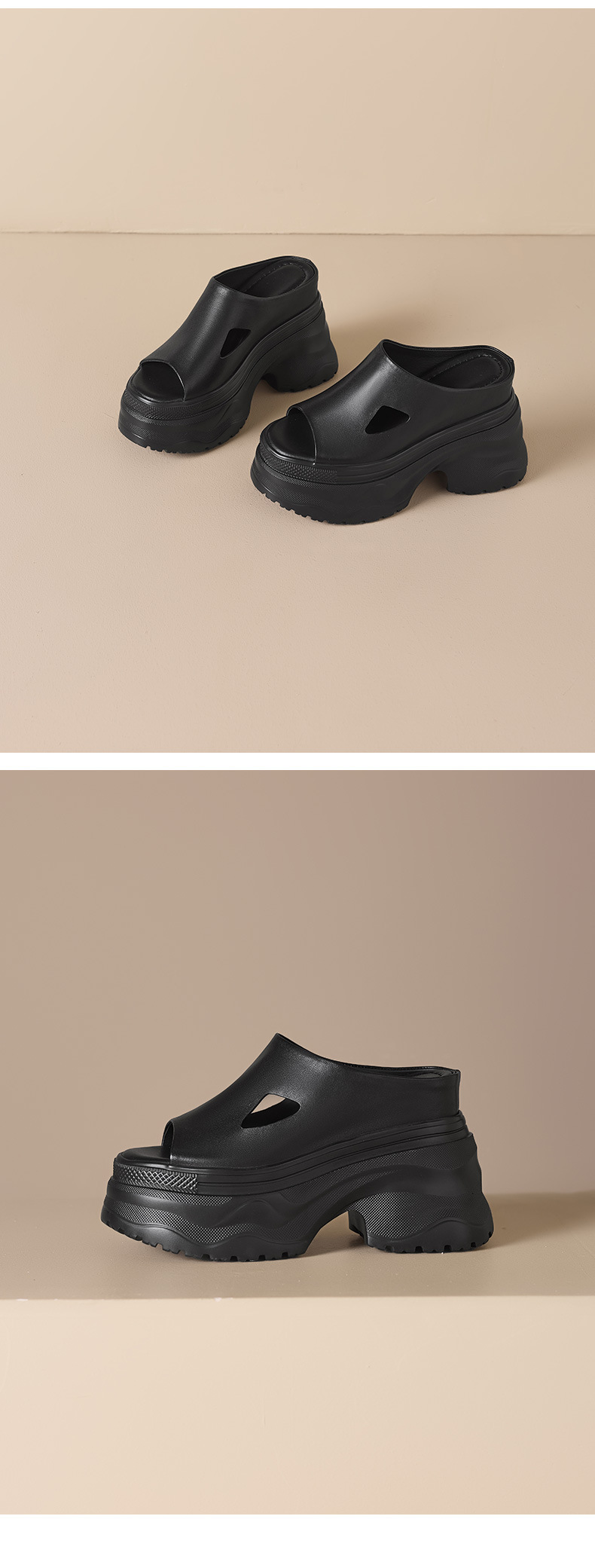 Sandal cao gót nữ hở mũi đế dày 12 cm, phong cách đường phố — màu đen, Trắng kem- chi tiết 13