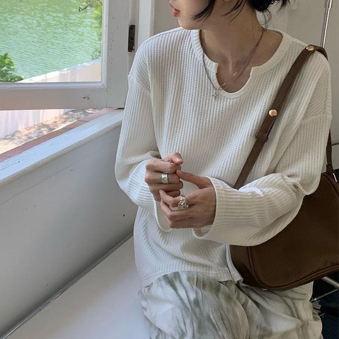 Sudadera de manga larga con cuello en U, diseño exclusivo y ajuste delgado, tejido gofrado, para mujer, nueva colección otoño 2026.