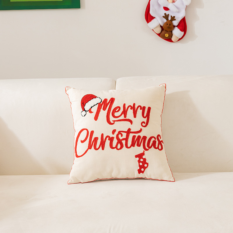 Christmas Towel Embroidered Pillow Cover Holiday Home Decoration Sofa Cushion Christmas Pillow Living Room Cushion Cover_voghion.com