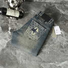 潮牌欧货男士牛仔裤2025春秋冬款高端轻奢弹力修身复古牛仔裤男士