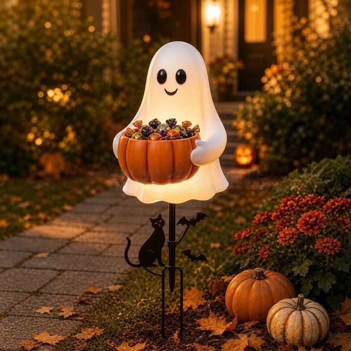 Estaca de Jardín de Fantasma Solar de Resina Sintética para Halloween