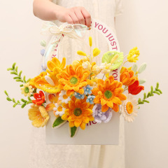 ひねり棒花束フラワーボックス手編みひまわりDIY素材、親友への教師の日ギフト、装飾品