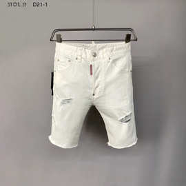 D21-1破洞潮D2男装牛仔短裤意大利风马裤磨白五分裤休闲潮流热款