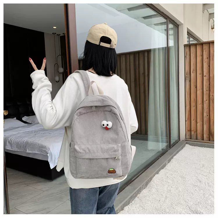 灯芯绒双肩包包女潮流百搭韩版可爱小清新校园背包ins风上课书包